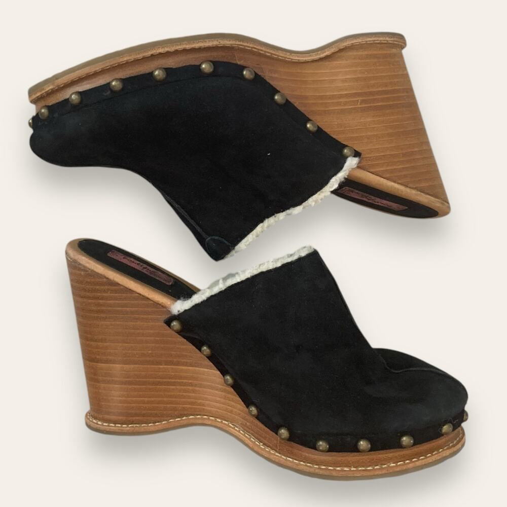 Nordstrom boutique black suede wooden wedge 7 1/2